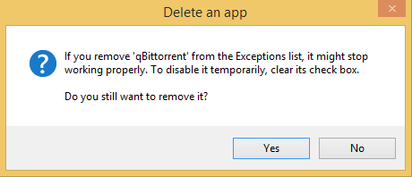 A screen shot of the Delete An App confirmation prompt.