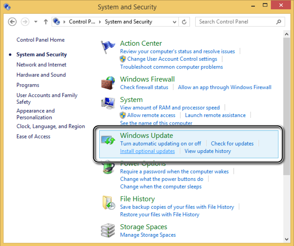 A screen shot of the System and Security section in Control Panel.