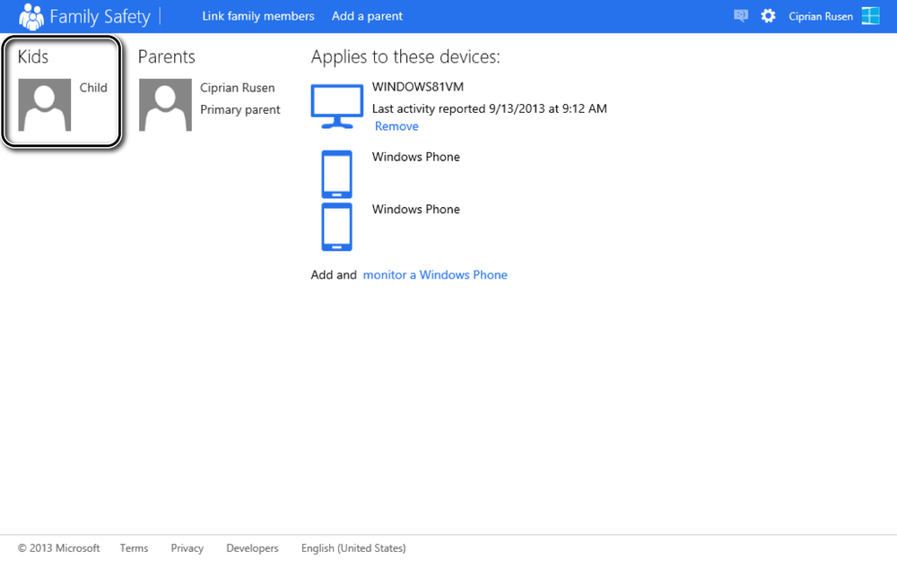 A screen shot of the User Settings window where you can set up the rules applied to your child’s account.