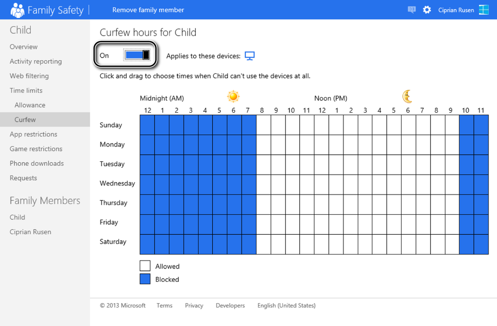 A screen shot of the Family Safety window where you can set up this feature.