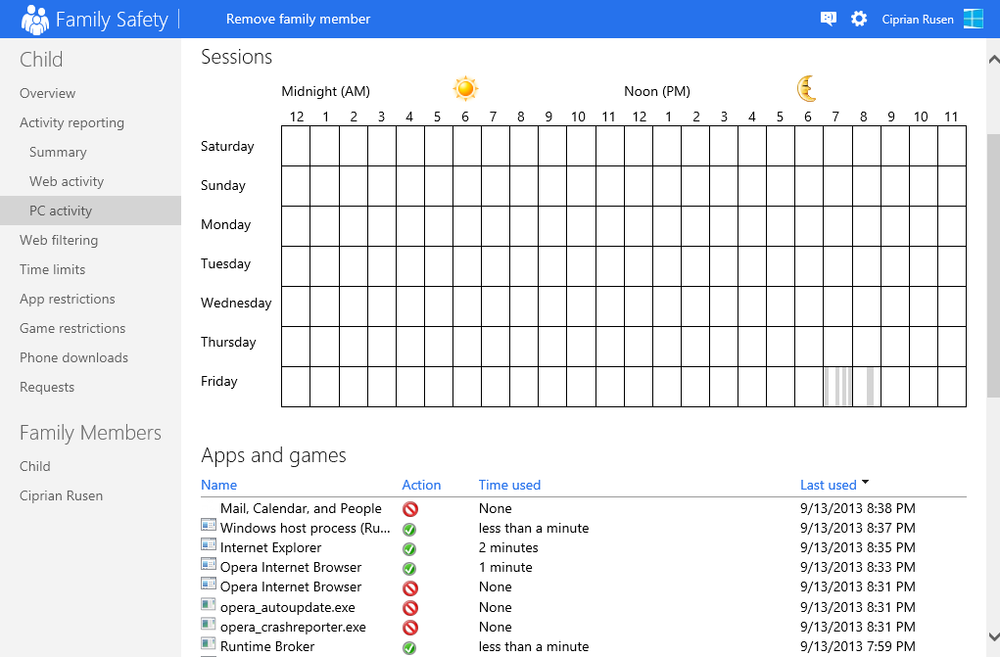 A screen shot of the Family Safety window where you can set up this feature.