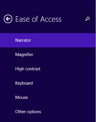 A screen shot of the PC Settings offer Ease of Access options.