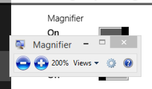 A screen shot of the Magnifier options where you can configure the amount of zoom.