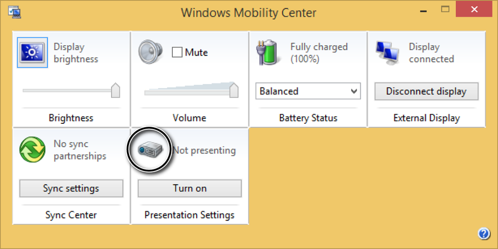 A screen shot of the Windows Mobility Center.