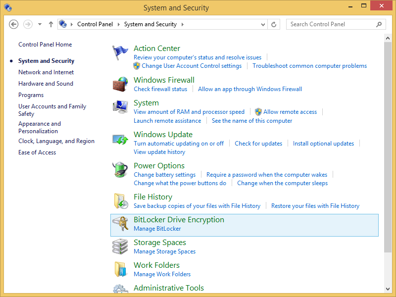 A screen shot of the System And Security section in Control Panel.