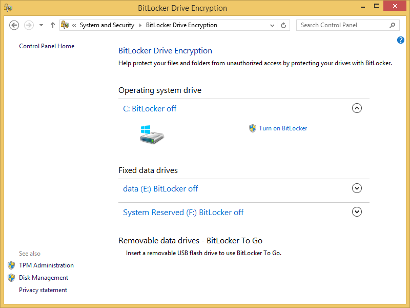 A screen shot of the BitLocker Drive Encryption window.