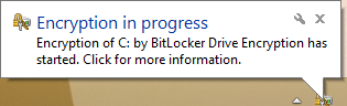 A screen shot of the BitLocker Drive Encryption notification.