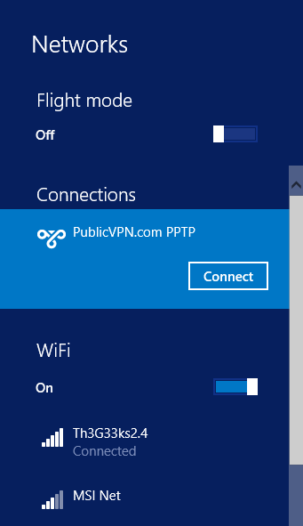 A screen shot of the Networks pane displaying available connections.