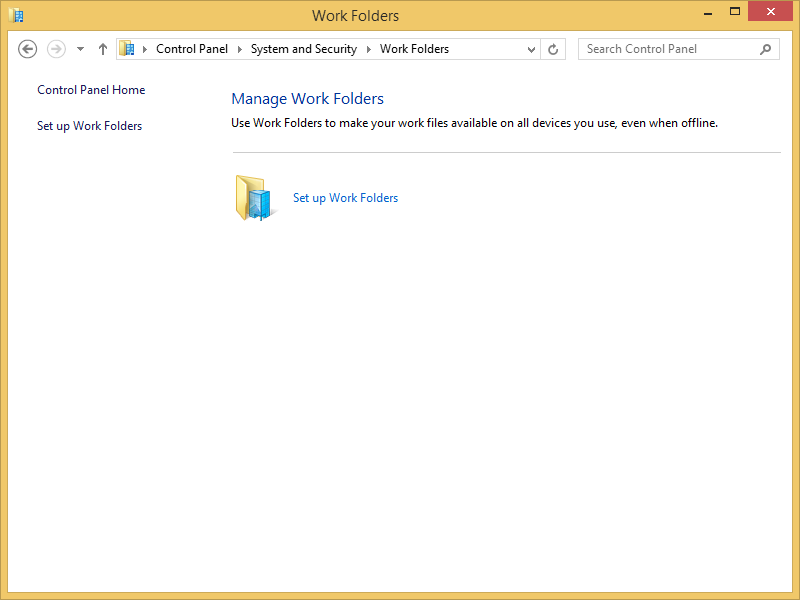 A screen shot of the Work Folders window.