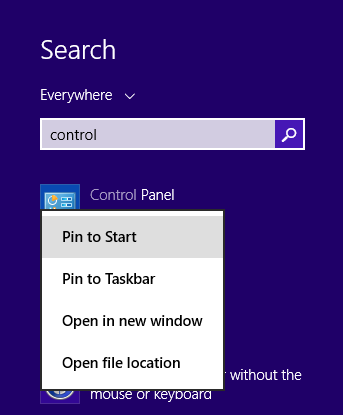 A screen shot of the right-click menu for a search result.