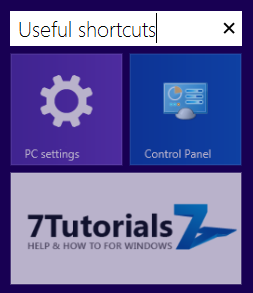 A screen shot of a named group of shortcuts on the Start screen.