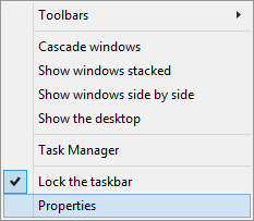 A screen shot of the right-click menu for the taskbar.