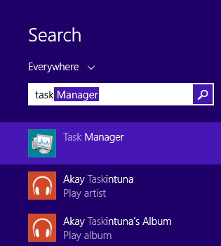 A screen shot of a search for the word task.