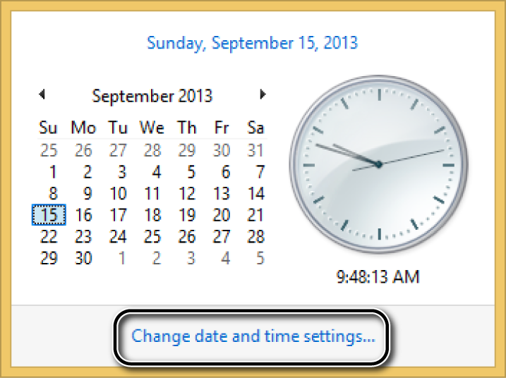 A screen shot of the time and date, and the options to change the time and date settings.