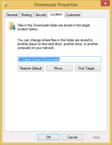 A screen shot of the Properties dialog box for the Downloads folder.