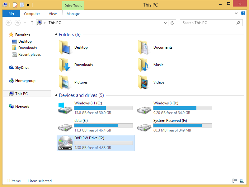 A screen shot of File Explorer displaying the This PC section.