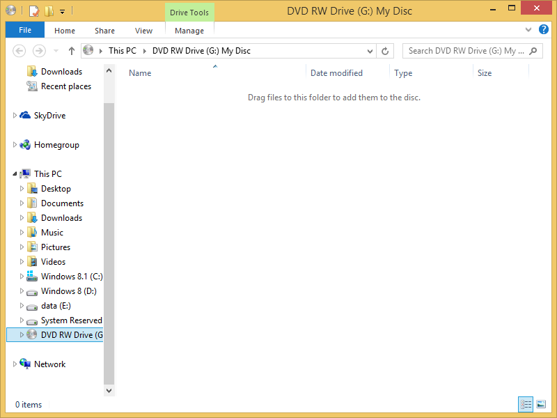 A screen shot of File Explorer displaying the contents of the DVD RW Drive.