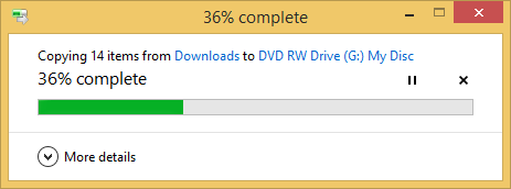 A screen shot of the file copying progress dialog box in File Explorer.