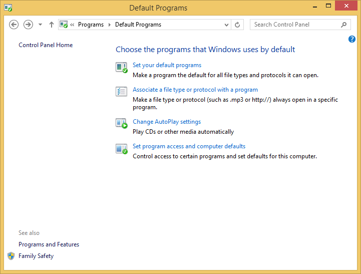 A screen shot of the Default Programs dialog box.