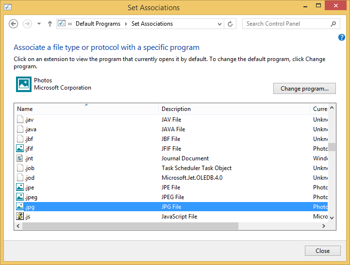 A screen shot of the Set Associations dialog box Change AutoPlay Settings.?These settings determine the behavior of the AutoPlay dialog boxes displayed for the following types of media and devices: removable drives, video and photo storage, DVDs, Blu-ray discs, CDs, software, and games.