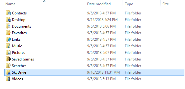 A screen shot of your User Folders including SkyDrive.
