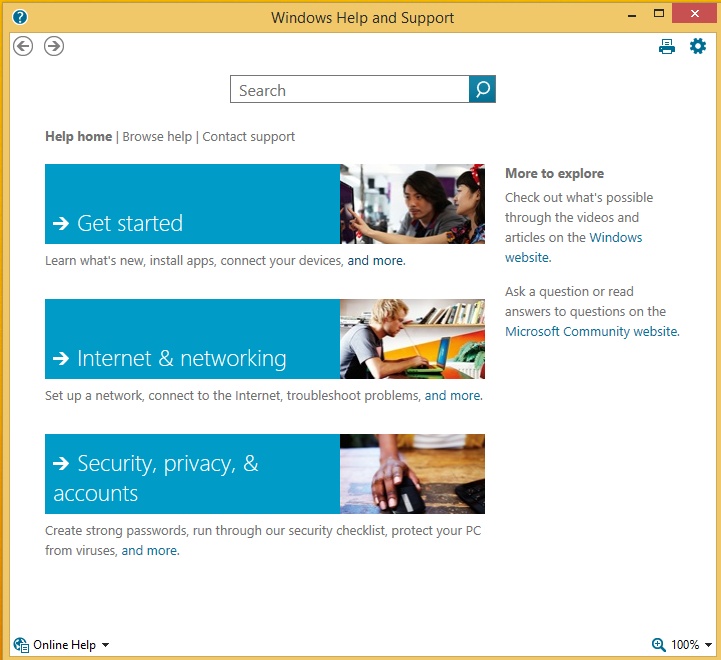 A screen shot of the Windows Help and Support dialog box.