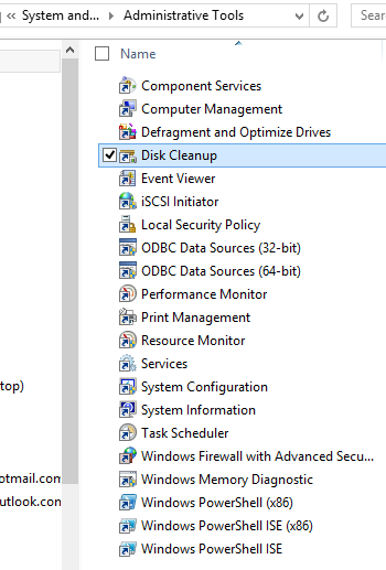 A screen shot of the Disk Cleanup option in Administrative Tools. There are lots of Administrative Tools that can be used to improve performance, uncover problems, stop and restart services, and so on.