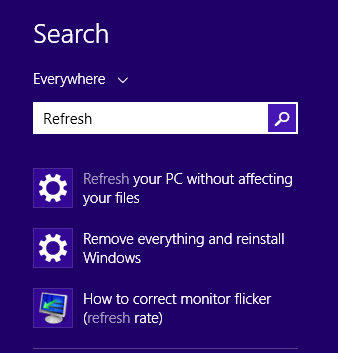 A screen shot of the search results for Refresh.