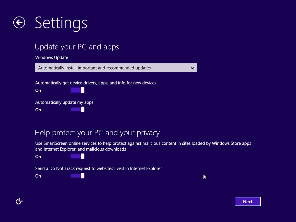 A screen shot of the Settings window, asking how you want to update your PC and apps.