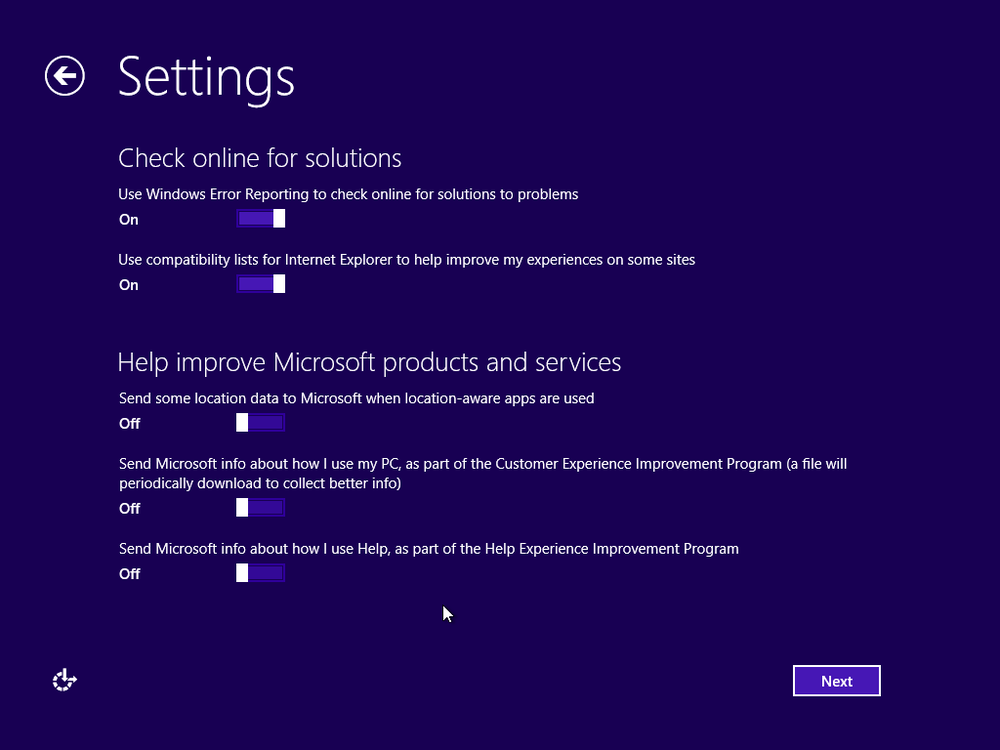 A screen shot of the Settings window, asking if you want to check online for solutions.