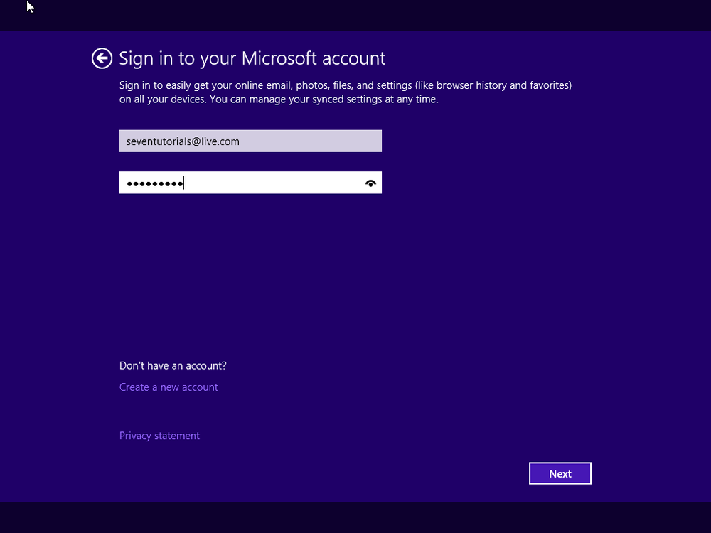 A screen shot of the Microsoft Account sign in.