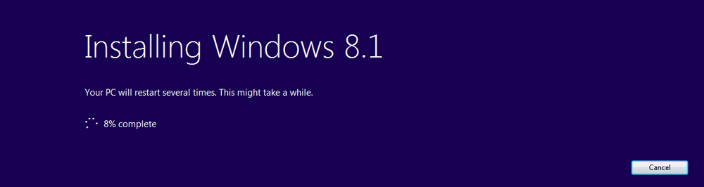 A screen shot of the progress of the Windows 8.1 installation.