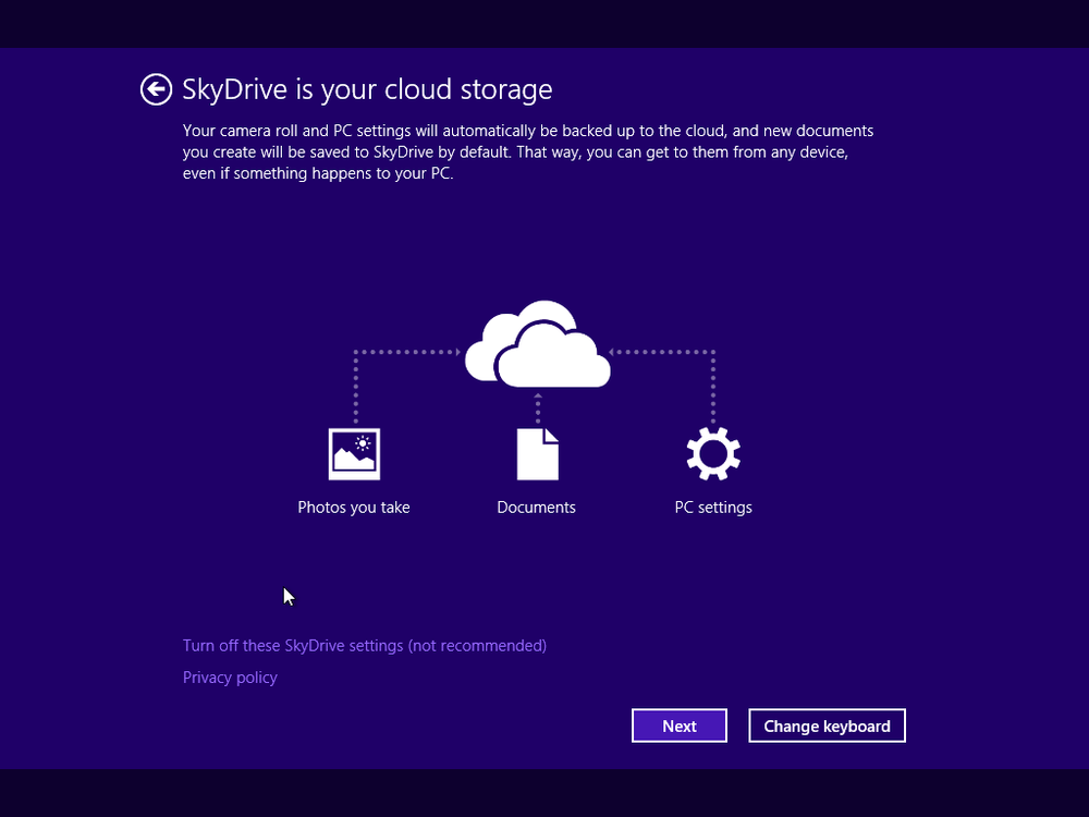 A screen shot of the page where you are informed about SkyDrive and how it works.