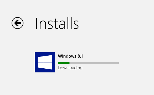 A screen shot of the progress indicator for the Windows 8.1 installation.