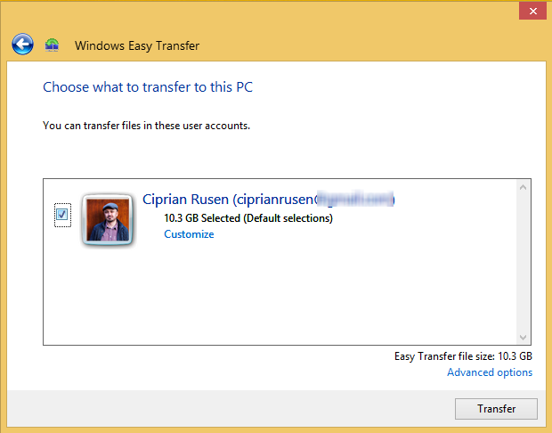 A screenshot of the Windows Easy Transfer wizard, where you choose what to transfer.