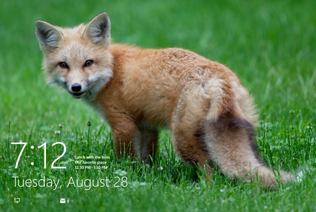 The Windows 8.1 lock screen displays the time and date with a photo.