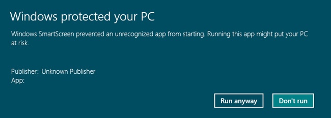 SmartScreen warns the user before running a potentially malicious application.