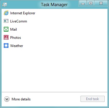 The simplified view of Task Manager lets you close running applications.