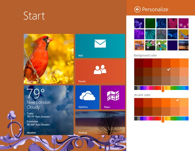 You can now select custom colors for the Start screen.