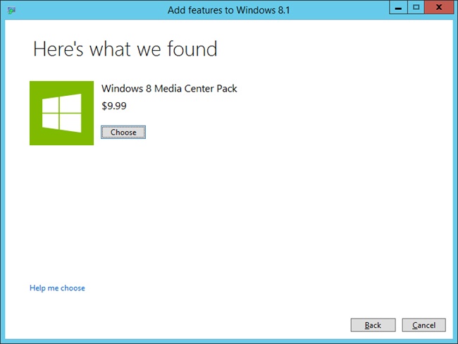 Use Add Features To Windows 8.1 to purchase and install Media Center.