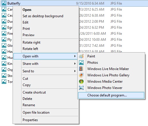Use File Explorer to change the default app from the desktop.