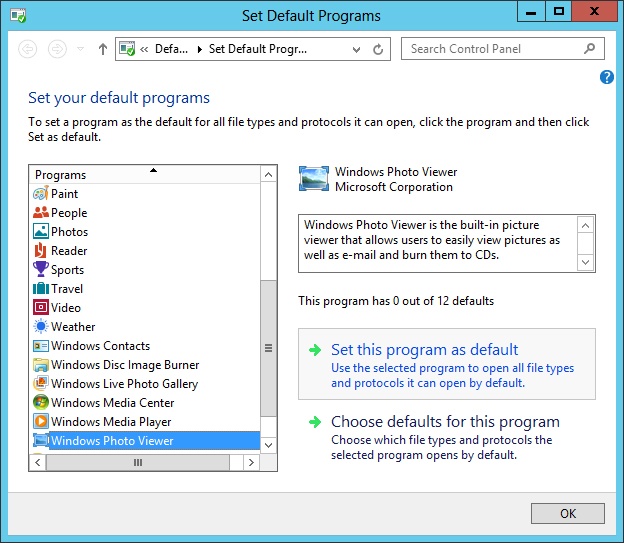 Use Set Default Programs to configure an app as the default.