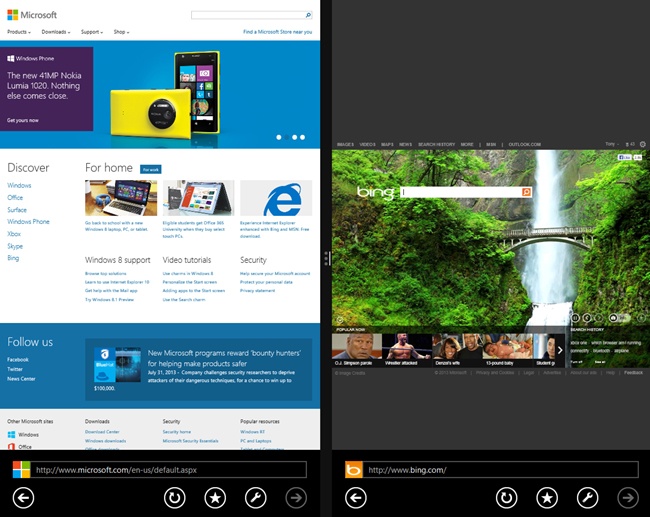 Internet Explorer 11 supports side-by-side browsing.