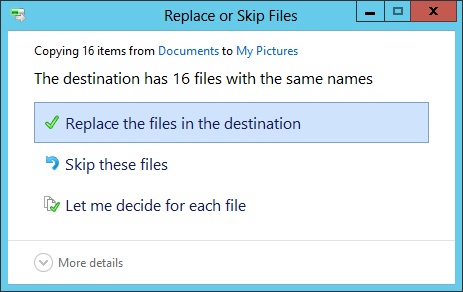 File Explorer prompts you to decide how to handle conflicts.