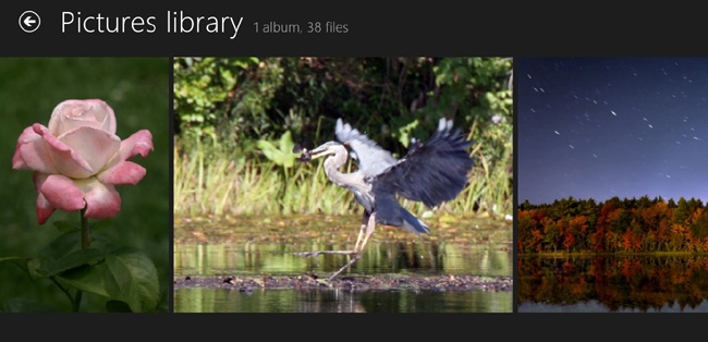 The Photos app displays pictures from your local Pictures library.