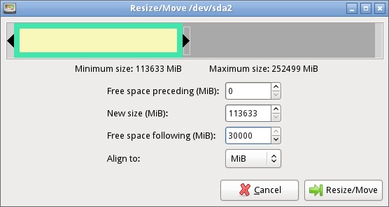 Use the Resize/Move dialog box to shrink your existing partition.