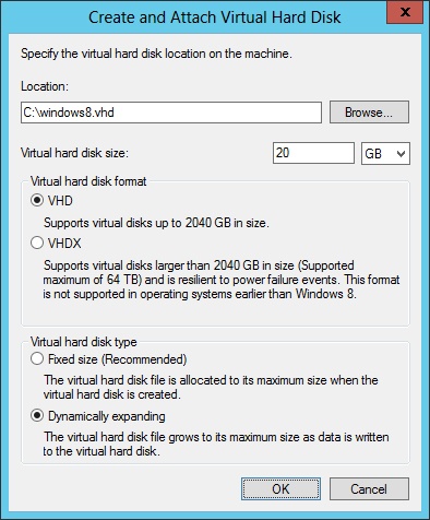 Use the Computer Management console to create a VHD.