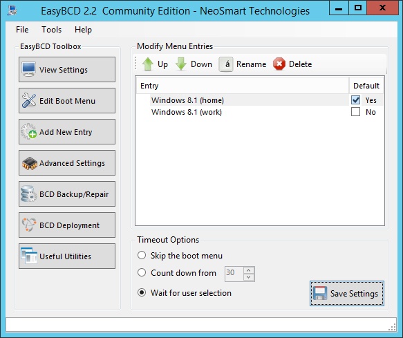 Use EasyBCD to configure startup options if you need to customize them beyond what Windows 8.1 allows.