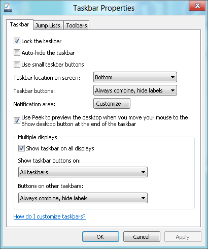 You can configure Windows 8.1 to display the taskbar on every monitor.