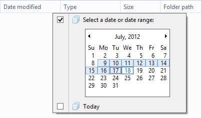 Use the drop-down list to the right of the column headings to narrow a search to custom dates.